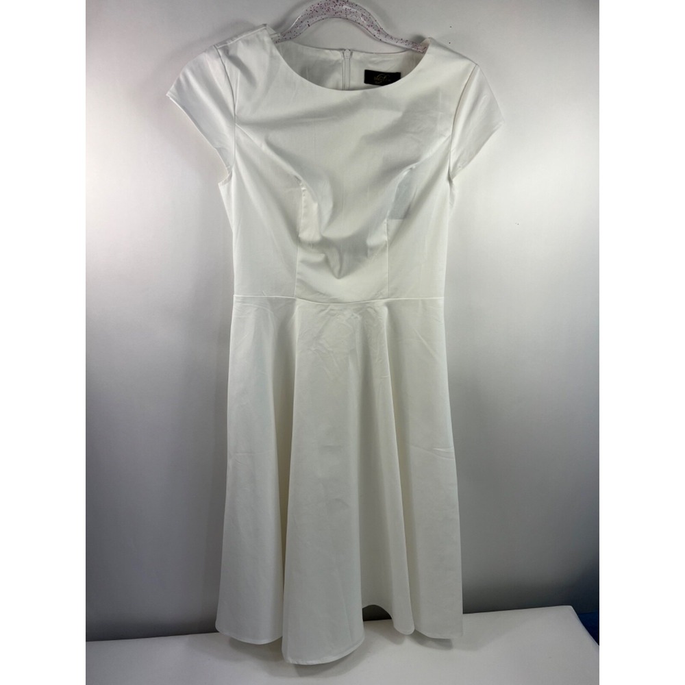 NWT Dressystar Dress Women's Sz S‎ White Cap Sleeve Back Zip Scoop Neck Stretch